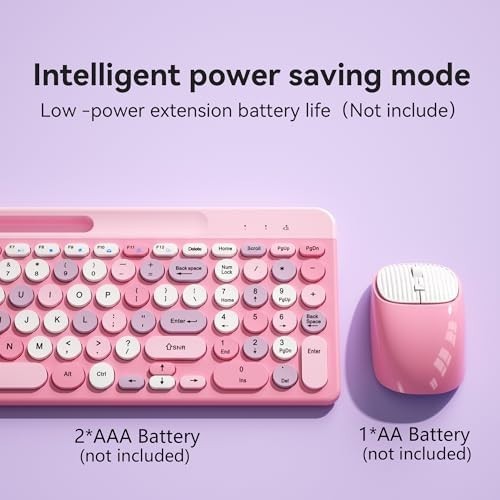 Wireless Keyboard with Round Keycaps, 2.4GHz Full-Size USB Cute Wireles... gallery