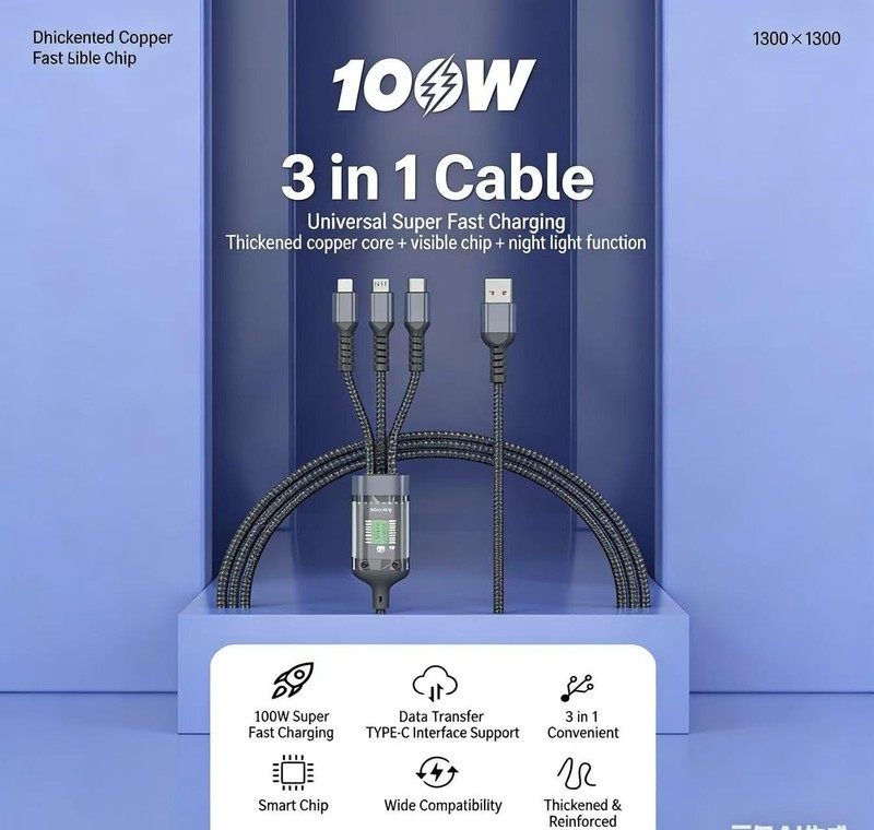 3 in 1 Fast USB Charging Cable Universal Multi Function Cell Phone Charger Cord gallery