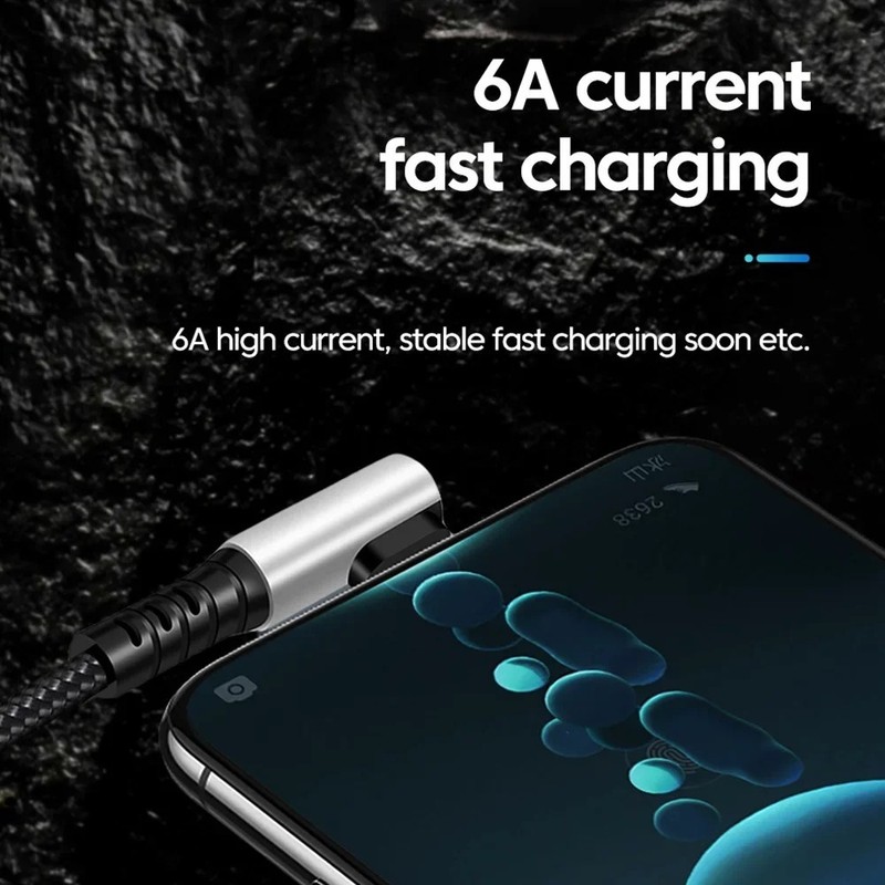 25cm/50cm 90° USB-C to USB-C Fast Charging Cable 6A Right Angle Data Cord gallery