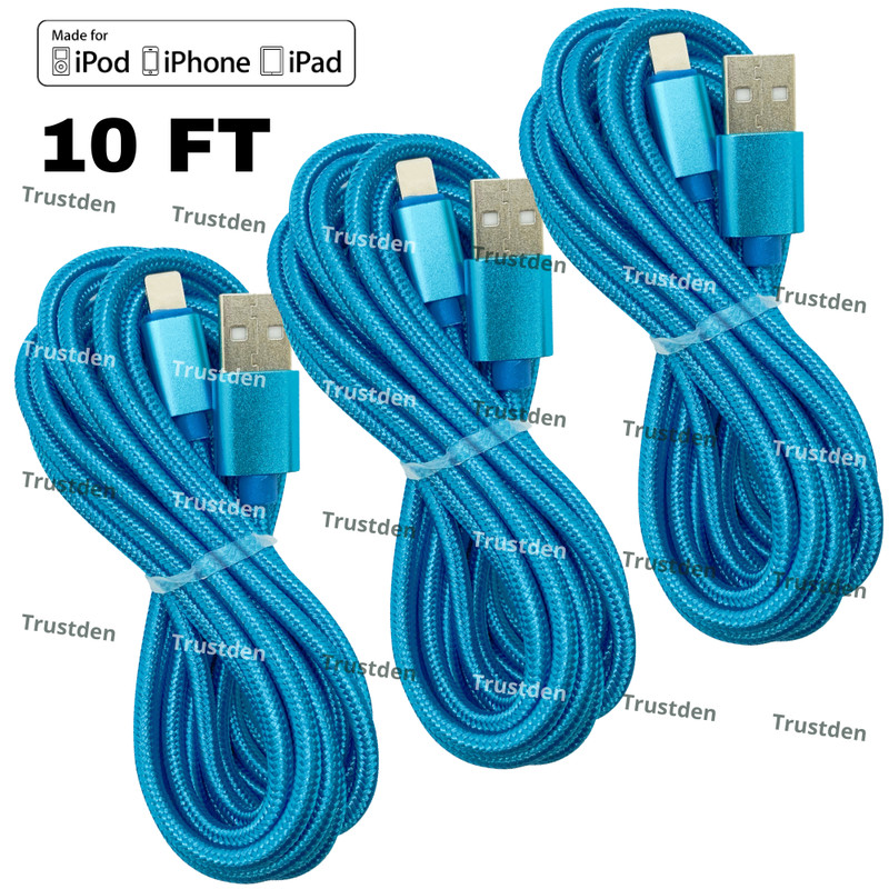 For iPhone 6 7 8 X XR 11 12 13 Braided USB Charger Cable Charging Data Cord 10Ft