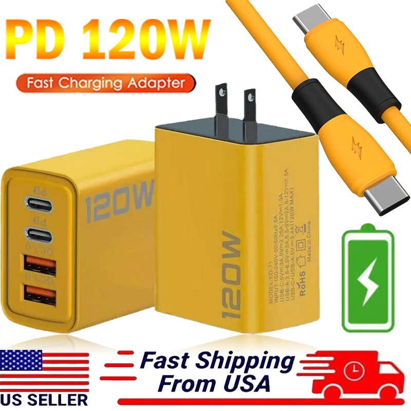 120W Fast Charging Double USB-C QC3.0 PD Wall Charger Power Adapter For Phone