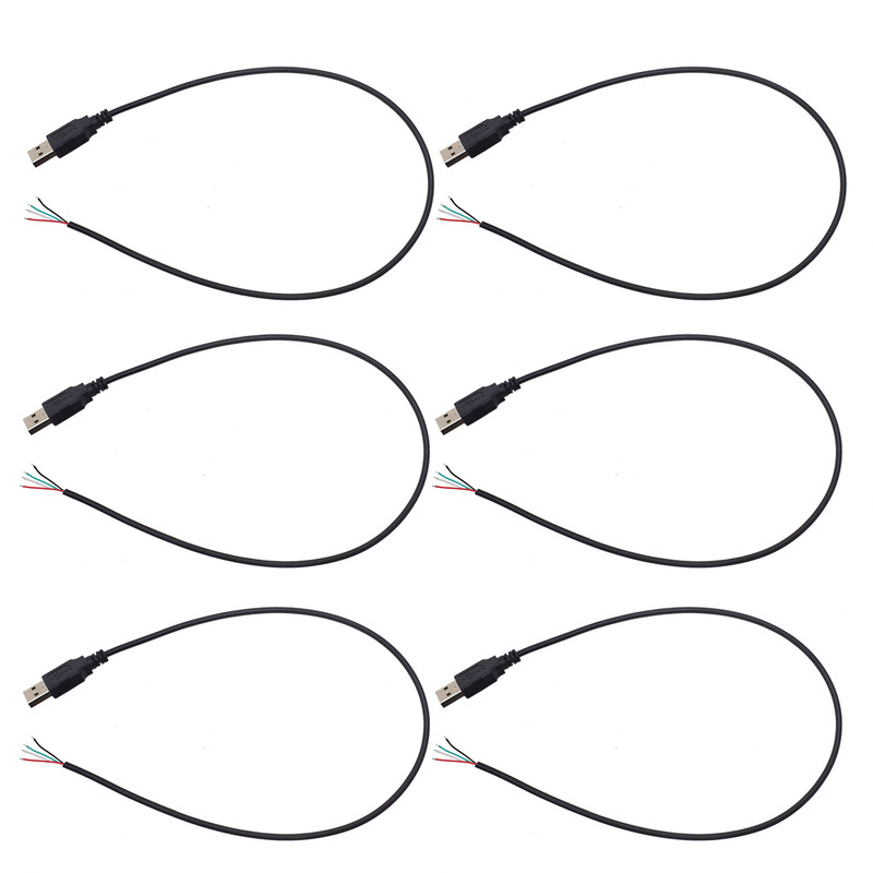 6x 0.5M/1.6FT USB A Male to 4-Pin Pigtail Bare Wire 5V/1A for Repair DIY NEW
