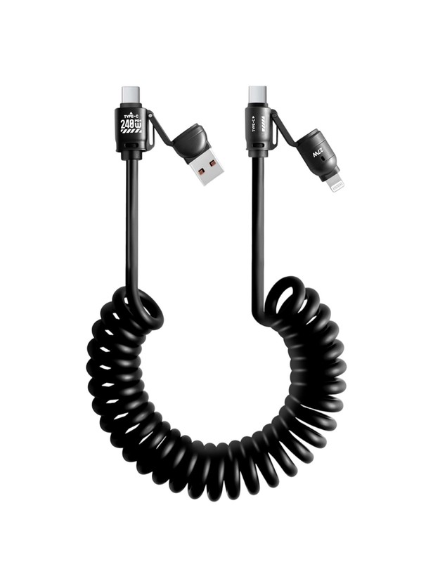 240W 4-in-1 Retractable Coiled Charging Cable[MFi Certified], Zinc Alloy Fast…
