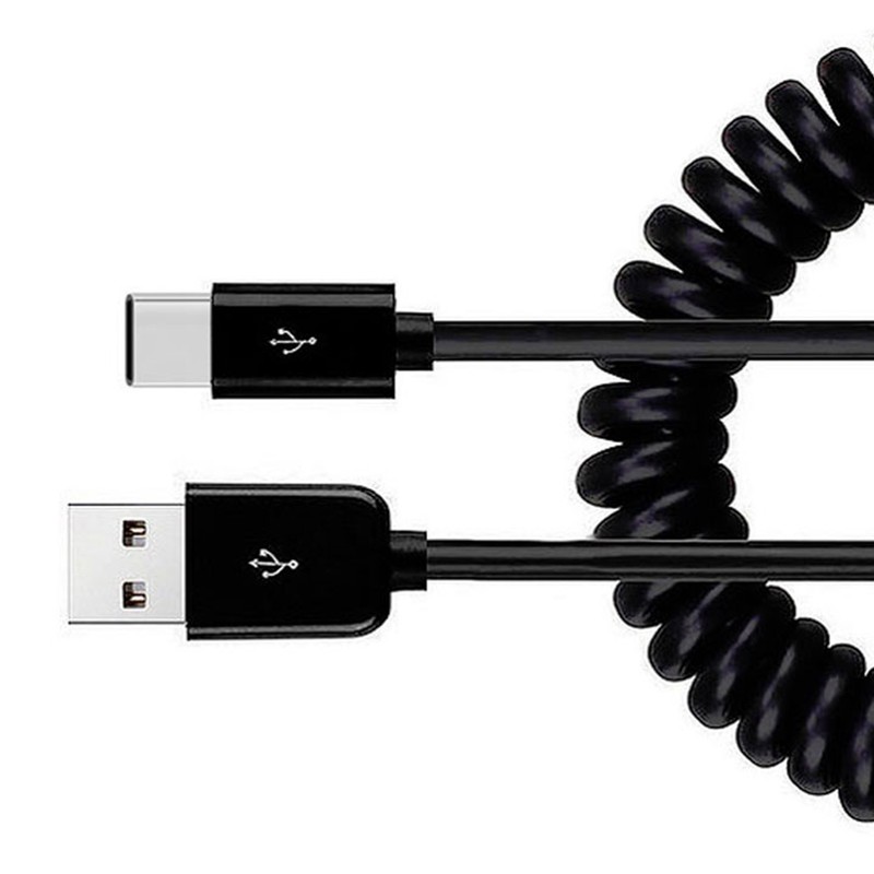 USB Cable Coiled Type-C Charger Cord USB-C for Cell Phones