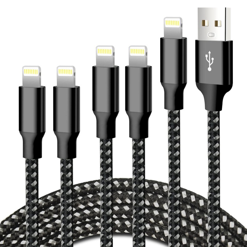 iPhone Charger, 5 Pack 3/3/6/6/10FT MFi Certified USB Lightning Cable Nylon B…