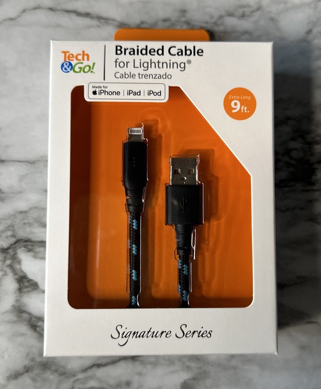 Tech & Go 9ft USB Braided Charge Cable for iPhone iPad iPod - NEW-Black & Blue
