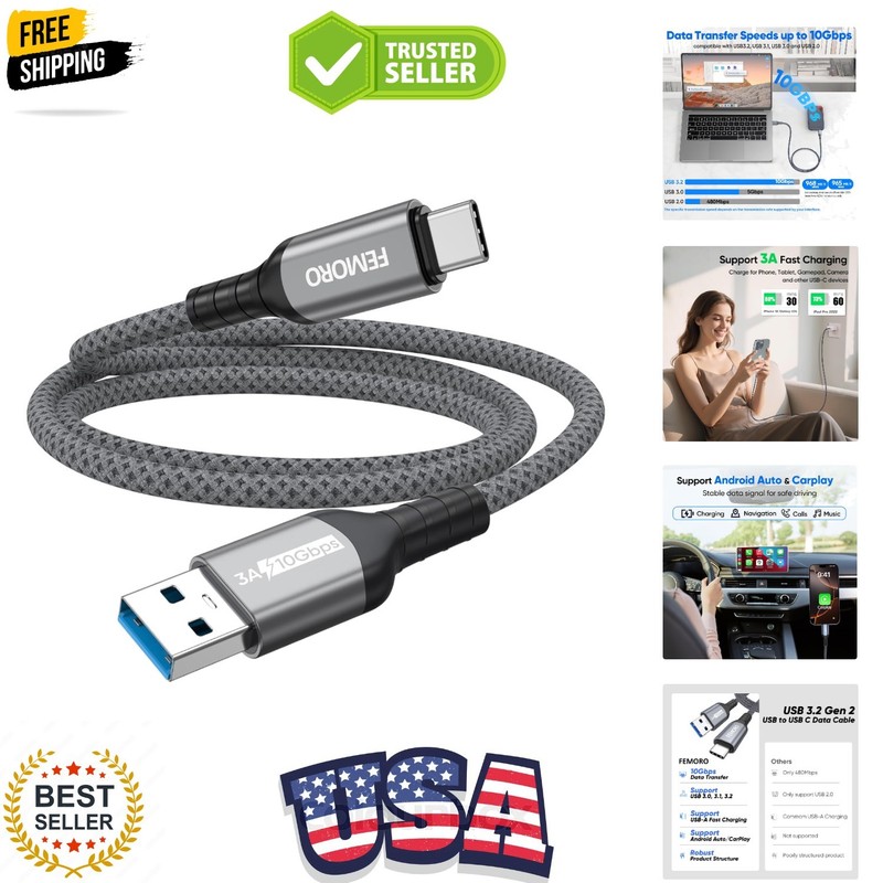 USB A to USB C Data Cable 3ft, USB 3.1/3.2 Gen 2 A to Type C 10Gbps High Spee…