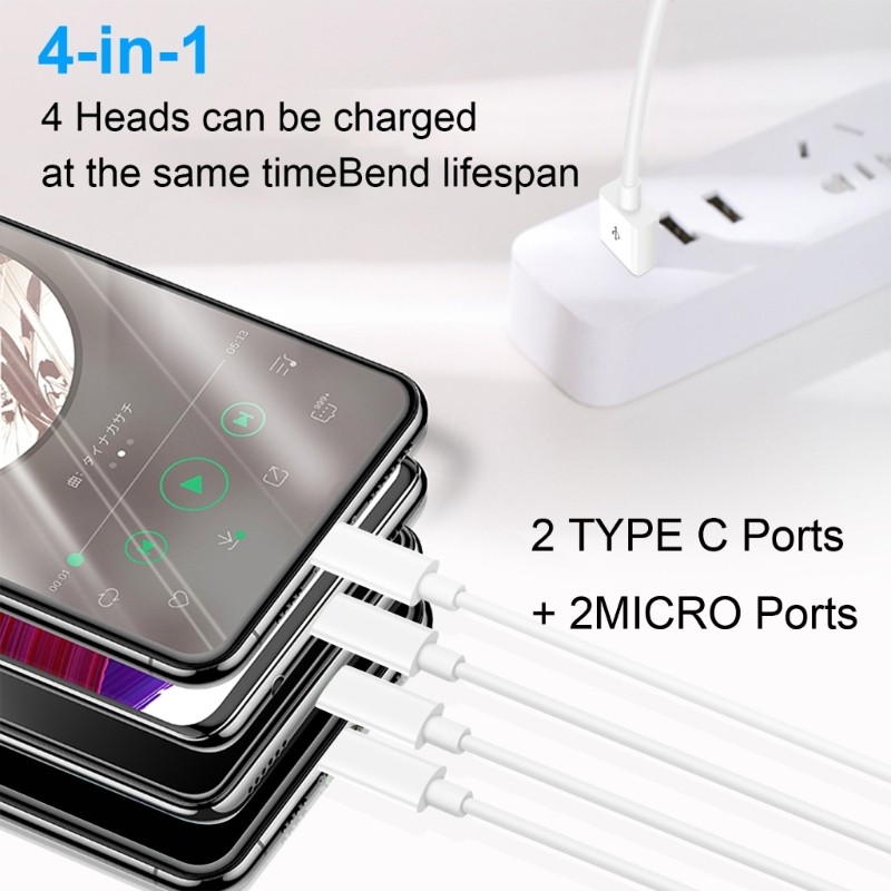 4-Way USB to Type-C/Micro Charging Cable Portable 1 in 4 Out Multi-port Cord gallery