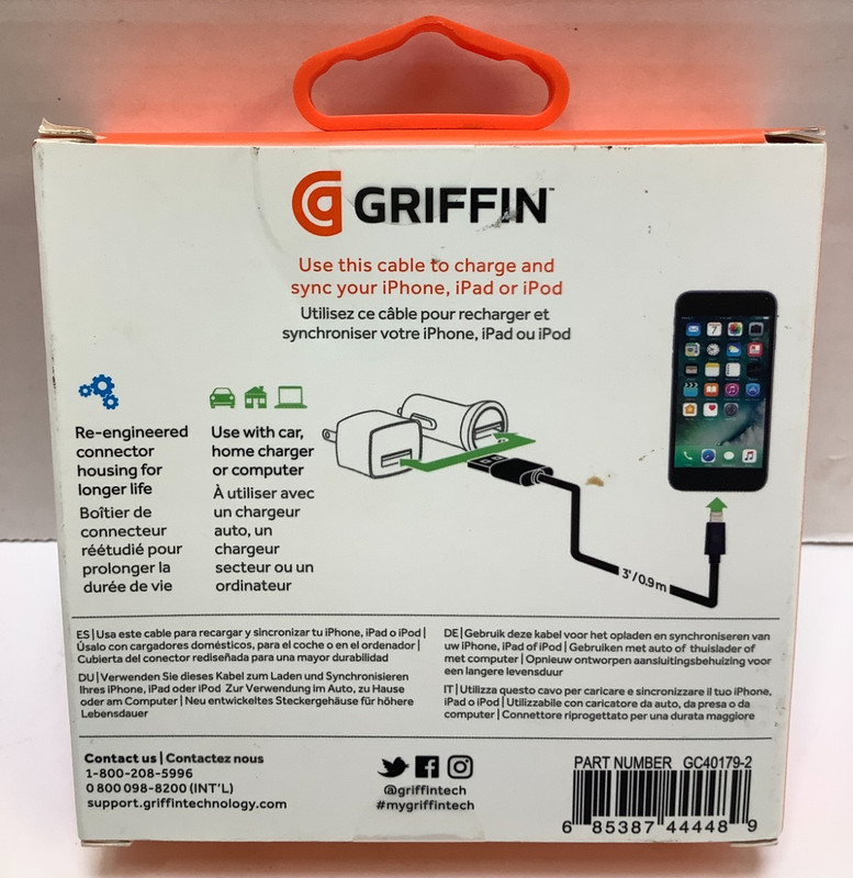 Griffin Charge/Sync Cable w/ Lightining & USB-A Connector, 3Ft, 3pk gallery