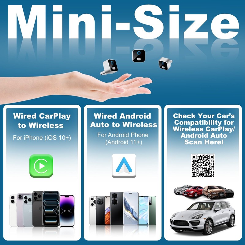 Wireless CarPlay & Android Auto Adapter, One-Click Switch Mini Size WiFi 6 & ... gallery