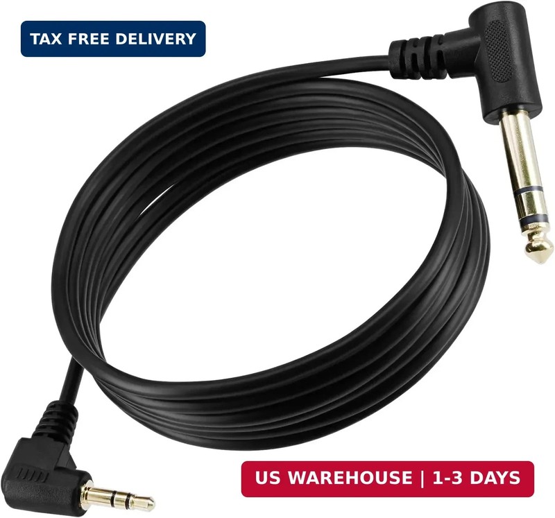 3.5mm to 1/4 Adapter Audio Cord, 6FT 1.8m 90 Degree Right-Angled 3.5mm (Mini) 1/