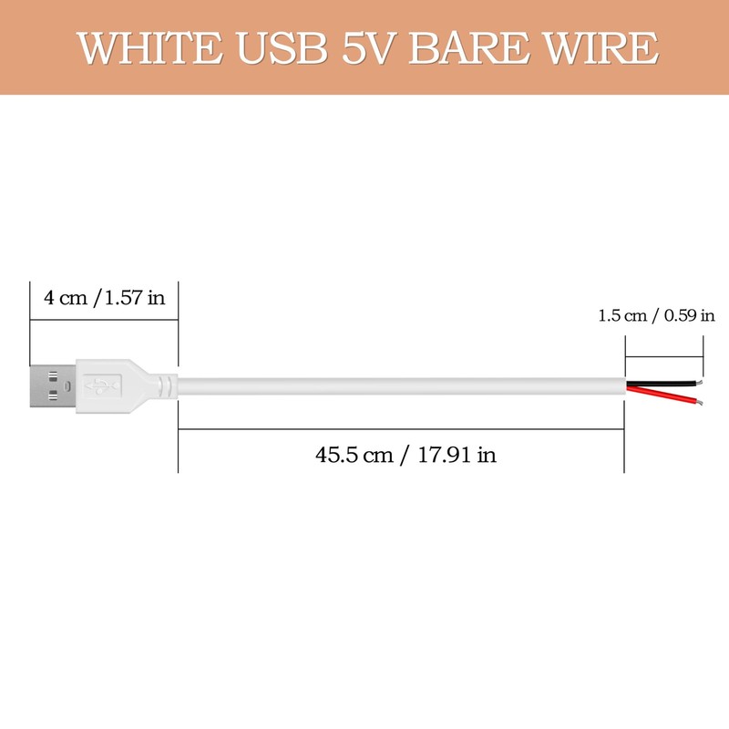 24AWG USB 2.0 Male 2 Pin Bare Wire Pigtail Cable, 5V 2A USB Extension Cable O... gallery