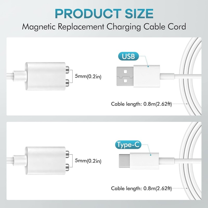 2PCS 5MM Magnetic Charging Cables, Rose Charger Replacement, USB-A & USB-C, 2... gallery