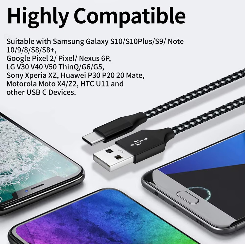 USB-C Cable 3-Pack | 3ft 6ft 10ft | Fast Charging, Braided gallery