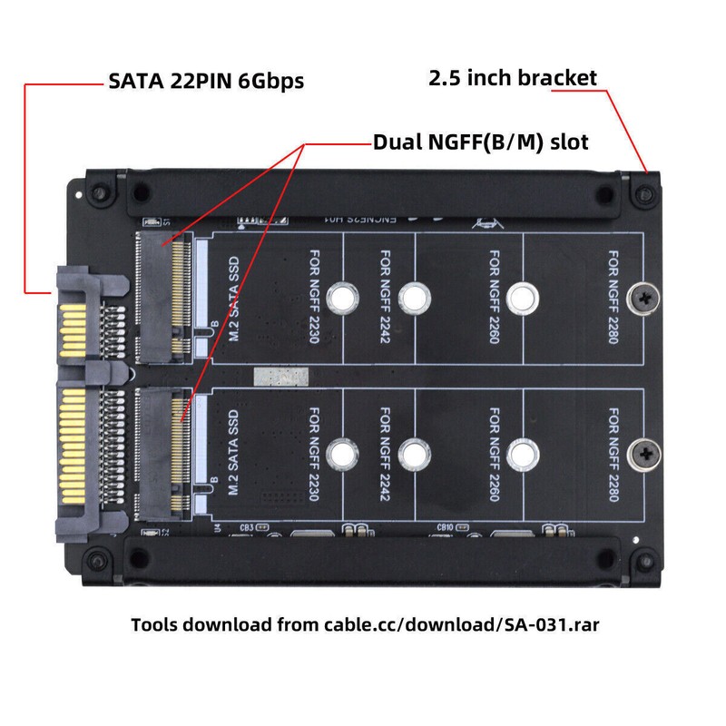 NFHK 2.5inch SATA HDD Disk Drive to Dual NGFF B+M Key M.2 SSD Card JBOD gallery