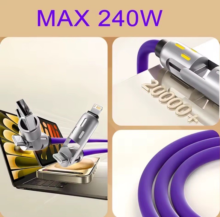 4-in-1 USB C Cable 240W 4FT for Apple Cable Fast Charging 480Mbps Data Sync gallery