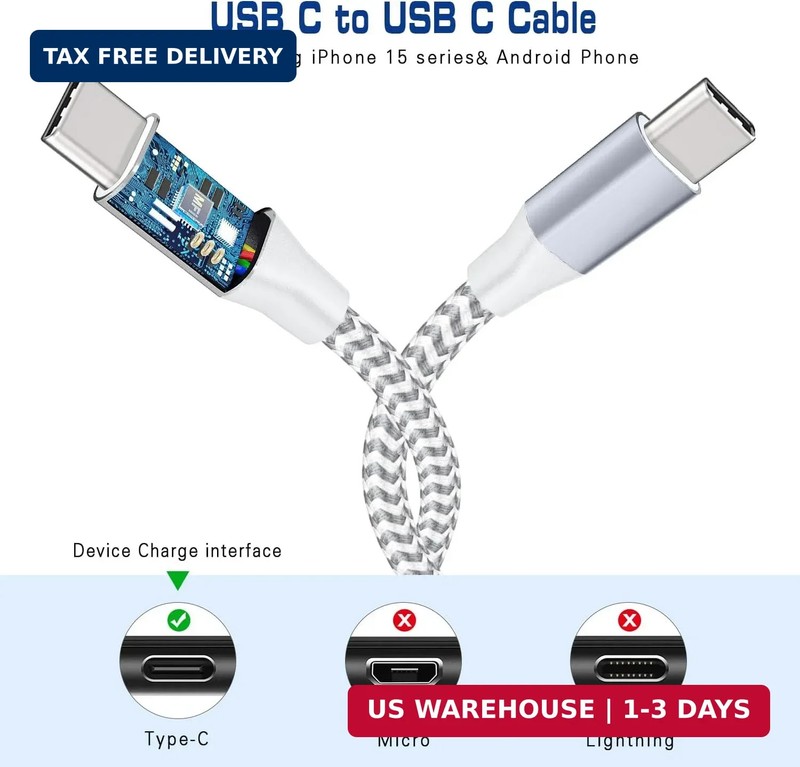 1FT USB C to USB C Cable, 2-Pack USB C Charger Cord Nylon Braided Short usbc Cab gallery
