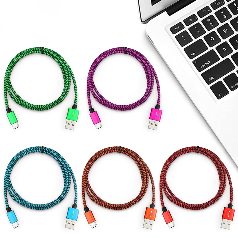 5 PCS USB To USB C Cable 3ft Nylon Braided Type C Fast Charging Cord Android gallery