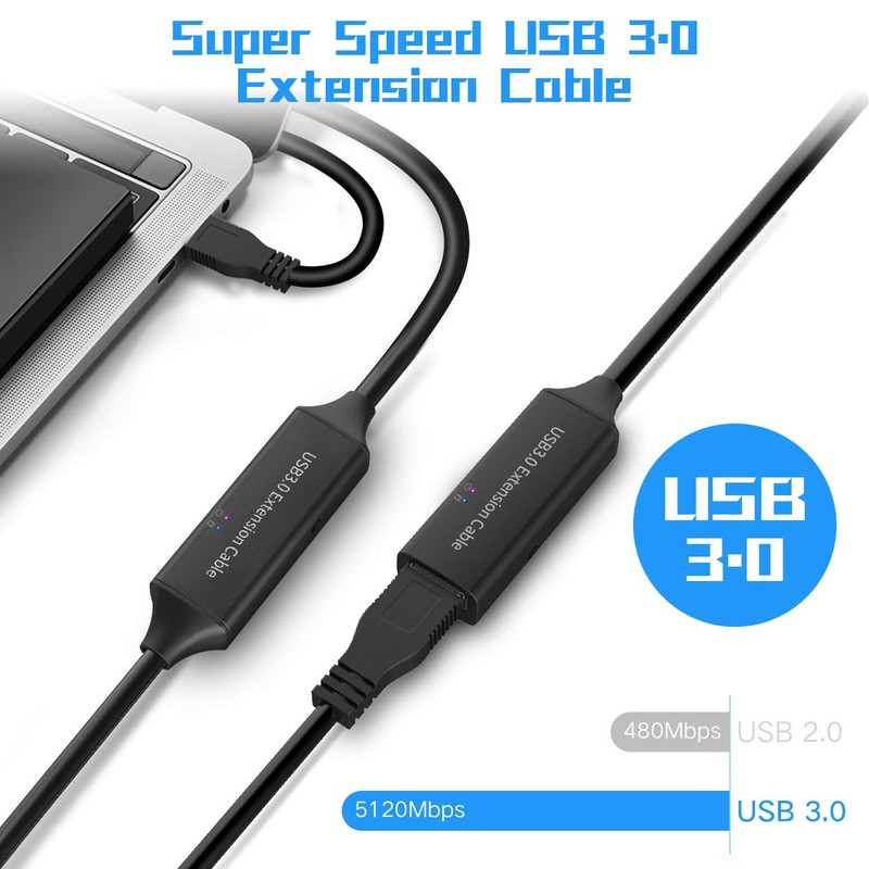 USB 3.0 Active Extension Cable 32 Feet with 5V 2A Power Adapter, USB 3.0 Exte... gallery