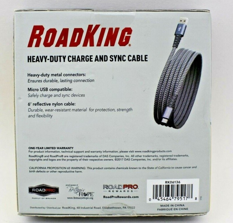 ROADKING 6' ft HEAVY DUTY CHARGE & SYNC NYLON CABLE USB TO MICRO USB Car Truck gallery