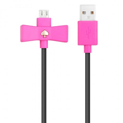Kate Spade New York Bow Micro USB Cable 3.3 ft Charge & Sync Cable Pink Black