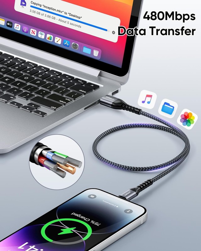USB-A to Lightning Cable 2FT, 2Pack [MFi Certified] USB to Lightning Cable for C gallery