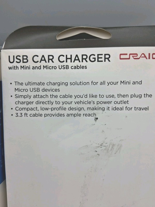 Craig: Lot Of Two USB Car Charger Mini & Micro Cables Black gallery