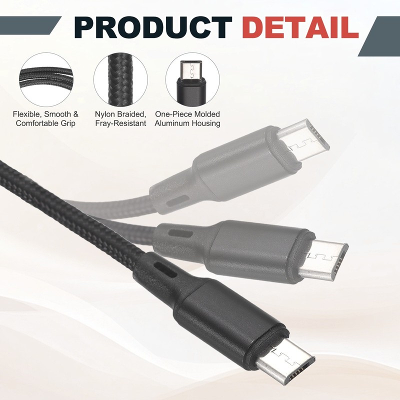 Multi USB A to 2 Micro USB and USB Type C 1 in 3 Out Cable 47", Black gallery