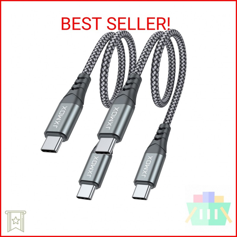 JXMOX Short USB C to USB C Cable 60W, (2 Pack 1ft) Type C Fast Charging Cord Cha