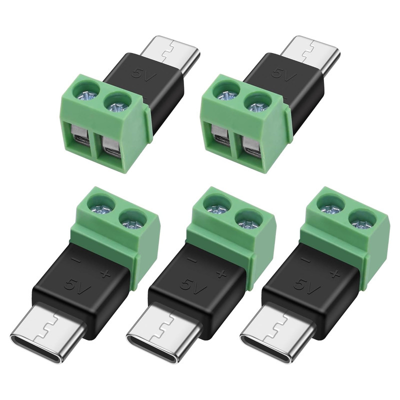 USB Type C Solderless Connector Screw Terminal Adapter USB C Male to 2 Pin Termi