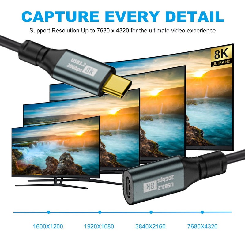 Chenyang 100W USB4 20Gbps Stretch Coiled USB-C Cable 8K for Keyboard Tablet gallery