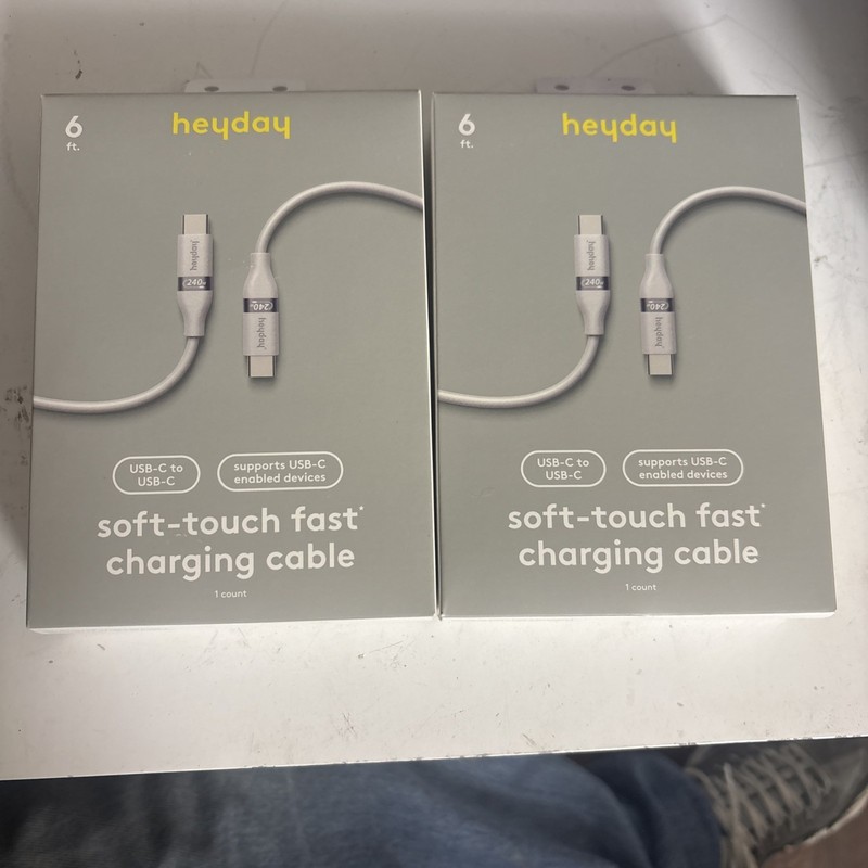 2pk 6′ USB-C to USB-C Fast Charging Silicone Cable – heyday White New