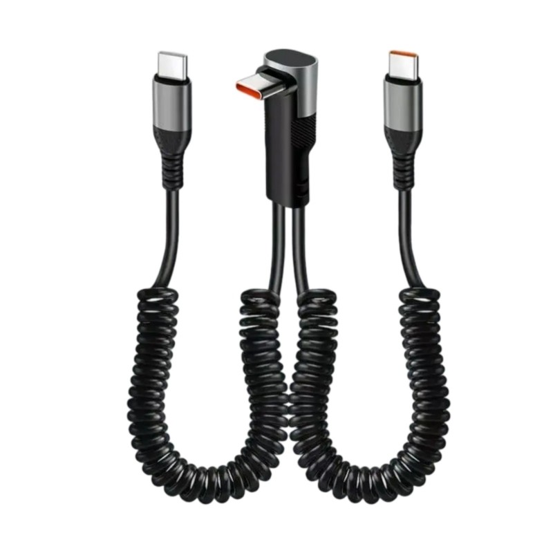 2 in 1 Stretchable Spring Data Cable USB A + Type C Super Fast Charging Cable gallery