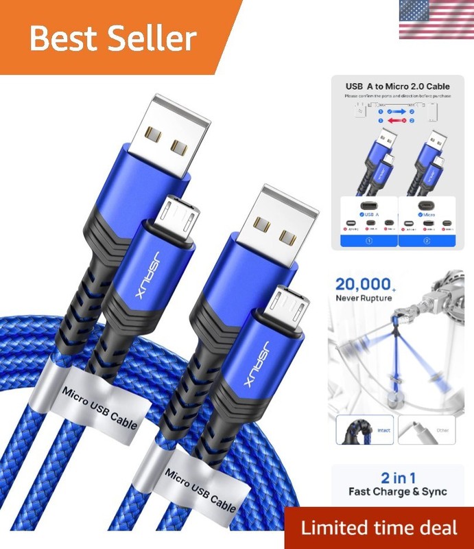 Dual Pack 6.6FT Micro USB Charger Cables – Fast Charging, Data Transfer Ready