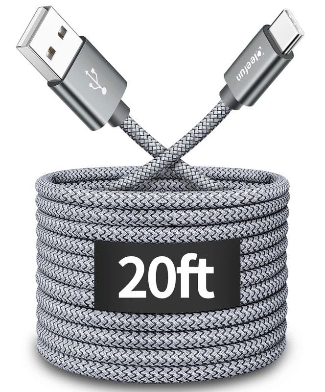 CLEEFUN Long USB C Cable 20ft, USB to USB-C Charging Cable – 20 Foot Type C Char