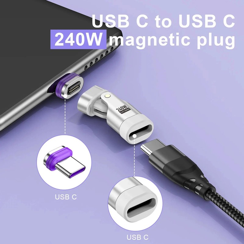 USLION 240W Magnetic USB-C Adapter 180° Rotation Fast Charging Type-C Converter gallery
