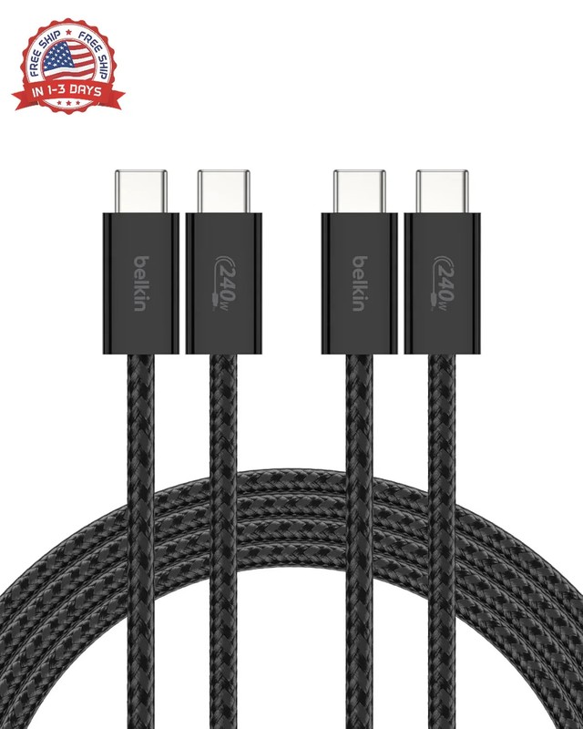 Belkin USB C to USB C Cable 2-Pack, 6.6ft, 240W – USBC to USBC Cable, iPhone Cha