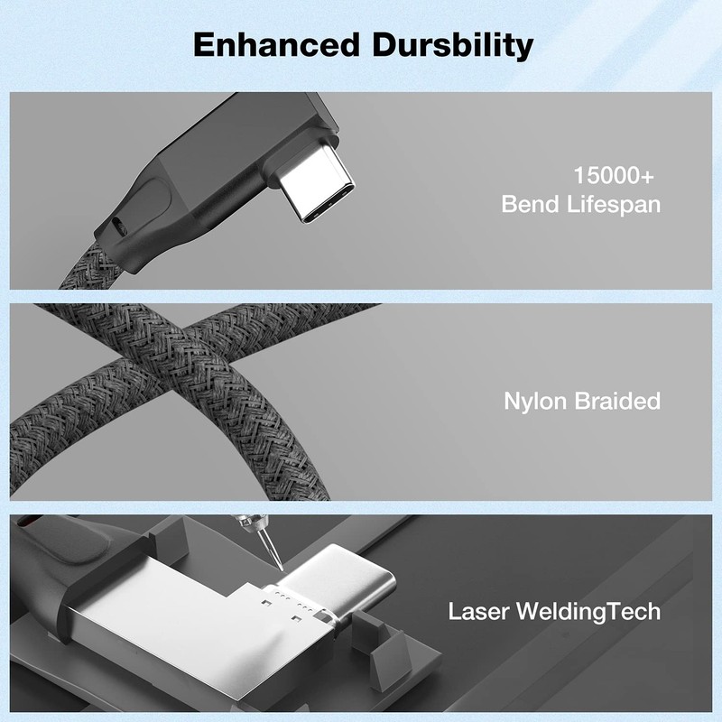JavicTech USB C Extension Cable Right Angle 0.3M/1FT, 90 Degree 1ft, Black gallery