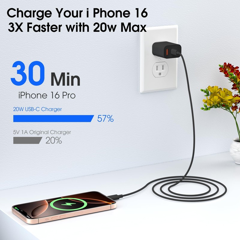 iPhone 17 16 15 Charger Fast Charging,20W USB Wall Charger Block with 6ft to ... gallery
