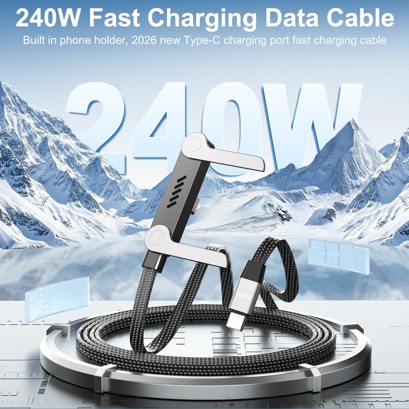240W Braided Fast Charge Cable, 2026 New Invisible Holder Charger Cable with ... gallery