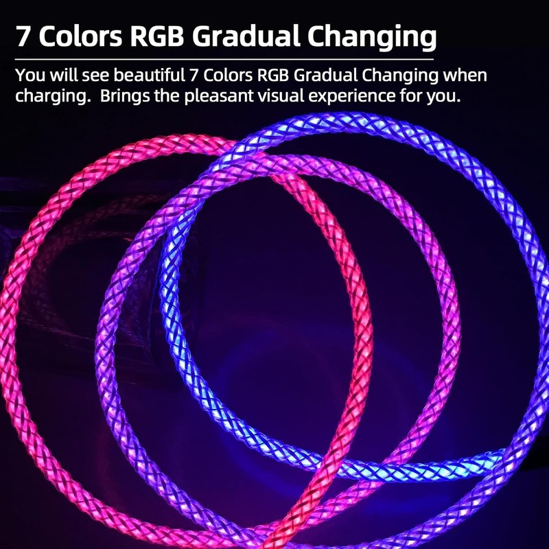 Fast Charging 66W USB C Cable with 7 Colors Light-Up - 480Mbps Data Transfer gallery