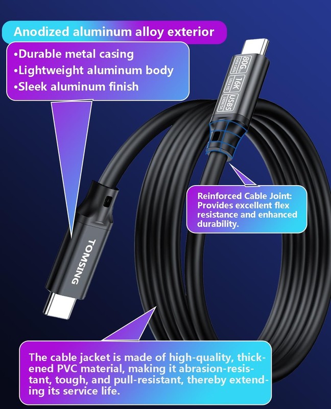 1.6 Ft 0.5m Black USB C To C 240W Fast Charge Cable 80Gbps 16K Nylon Braided gallery
