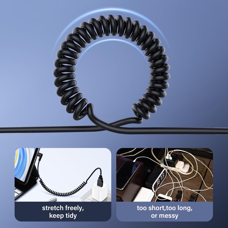 Retractable Coiled USB 3.0 To Type C Cable 5Gbps 90 Degree Fast Charging MR gallery