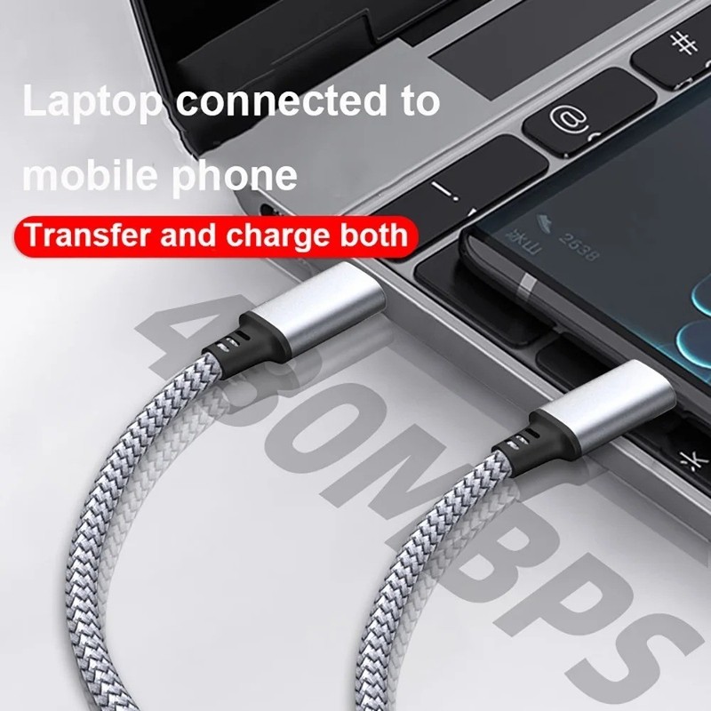 PD 60W USB C To Type C Extended Cable Fast Charging Nylon Braided Dual Type-C Da gallery