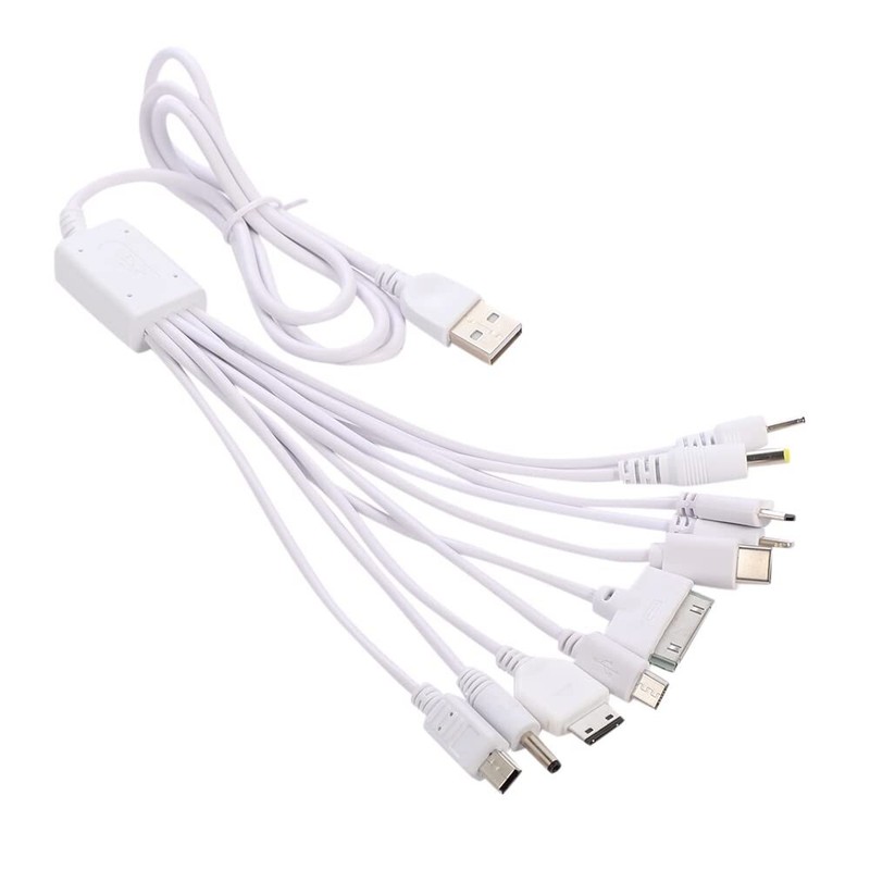10-in-1 Universal Multifunction Cable USB Charger for Mobile Phone MP4 White