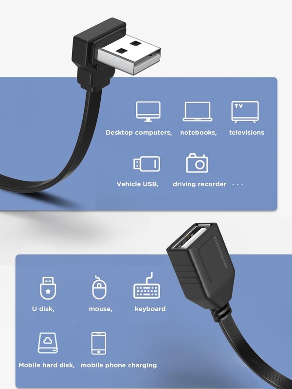 2Pack USB 2.0 Extension Cable, 90 Degree Right Angle USB Male to Female Adapt... gallery