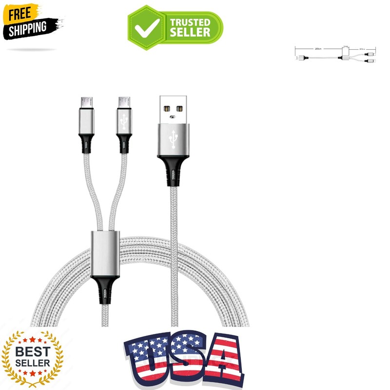 6ft Long Dual MicroUSB Splitter Charge Cable – Power up to Two 2 Micro USB De…