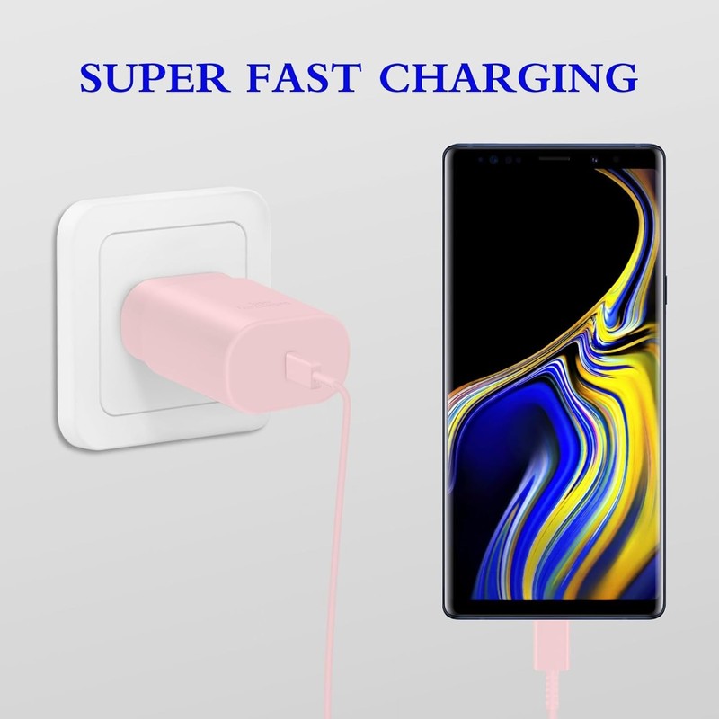 High-Speed 2-Pack 25W Type C Fast Charger with 6ft Cables - Stylish Pink Color gallery