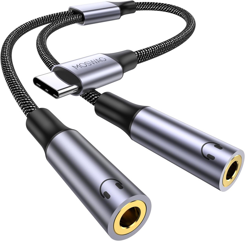 MOSWAG USB C to Dual 3.5Mm Female Headphone Splitter, Type C to Dual 3.5Mm Femal