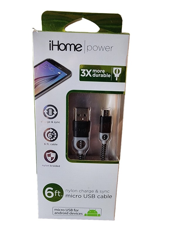 iHome 6 Foot Double Injected Nylon Braided Dual Strain Braided Micro USB Charge